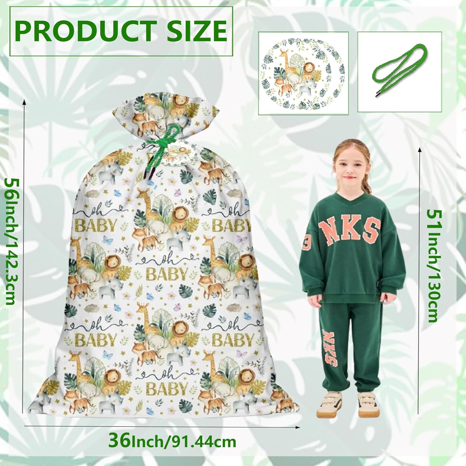 Extra Large Animal Gift Bags Baby Shower 56"X 36"Jumbo Plastic Gift Bags Safari Jungle Animals Design With Baby Girls Boys Newborn Gender Reveal Party