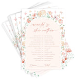 5×7” Would She Rather Games Cards - 50 Pack Floral Games Cards For Bridal Shower, Engagement Bachelorette Party, Baby Shower Party(For 50 Guests)