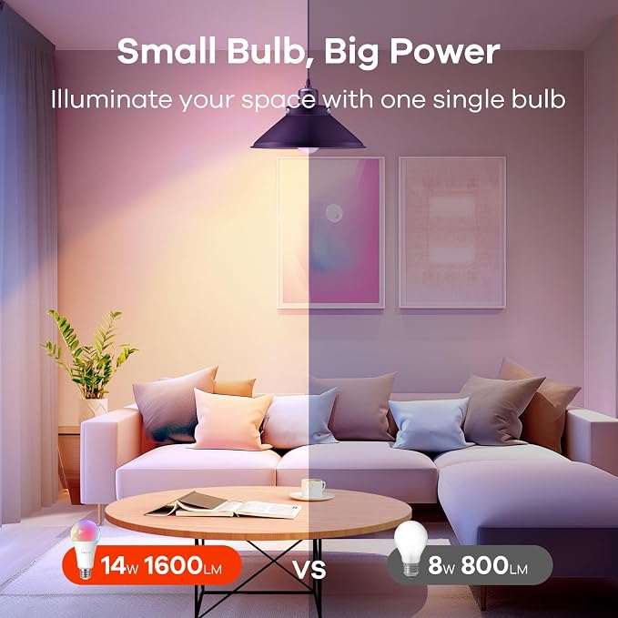 Matter Smart Light Bulbs A21 2 Pack 1600LM 100W Equivalent RGB Color Changing WiFi Bulbs