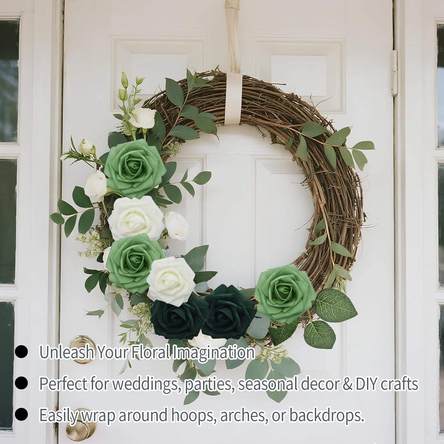 25Pcs Artificial Foam Roses With Stems-Lifelike Ombre Roses For Diy Wedding Bouquets, Centerpieces & Home Decor-White To Green Gradient
