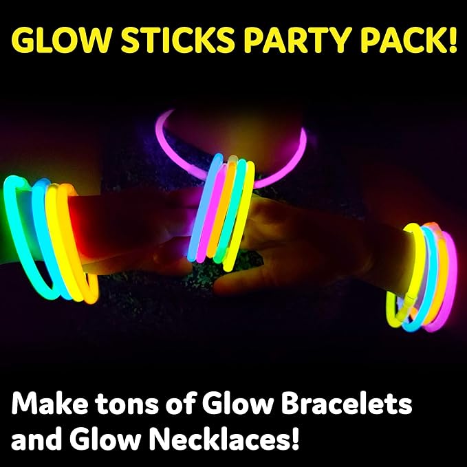 100 Pack 8 Inch Glow Sticks Party Favors Neon Glow Necklaces Bracelets with Connectors