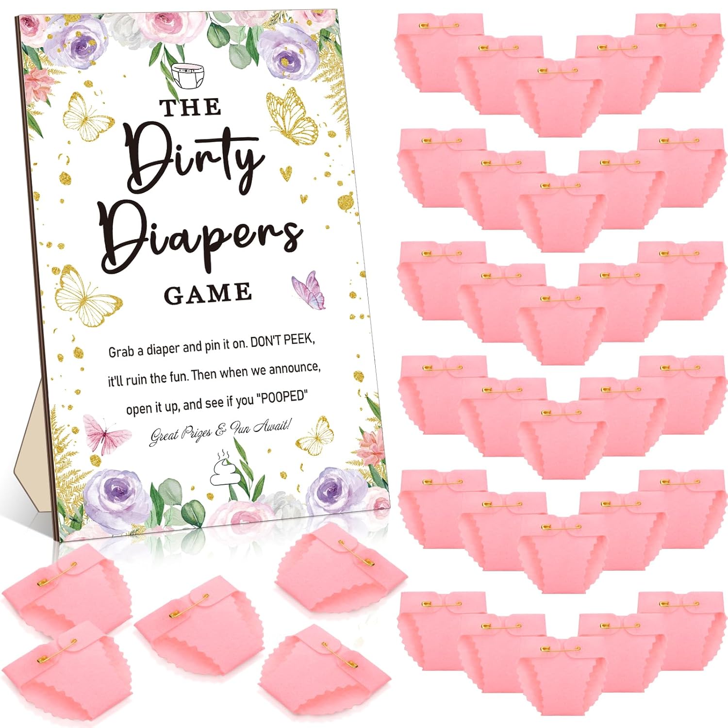 51 Pcs Dirty Diaper Baby Shower Games Butterfly Baby Shower Game Funny Wooden Sign 50 Pcs Mini Cute Felt Diaper For Gender Reveal Party Decoration