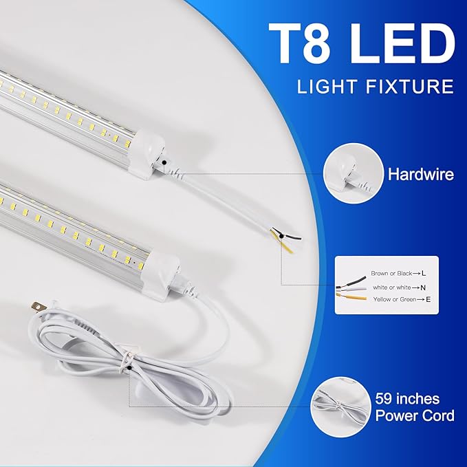 2 Pack 4FT LED Shop Lights 50W 7000LM 6500K V Shape Linkable Garage Warehouse Lights