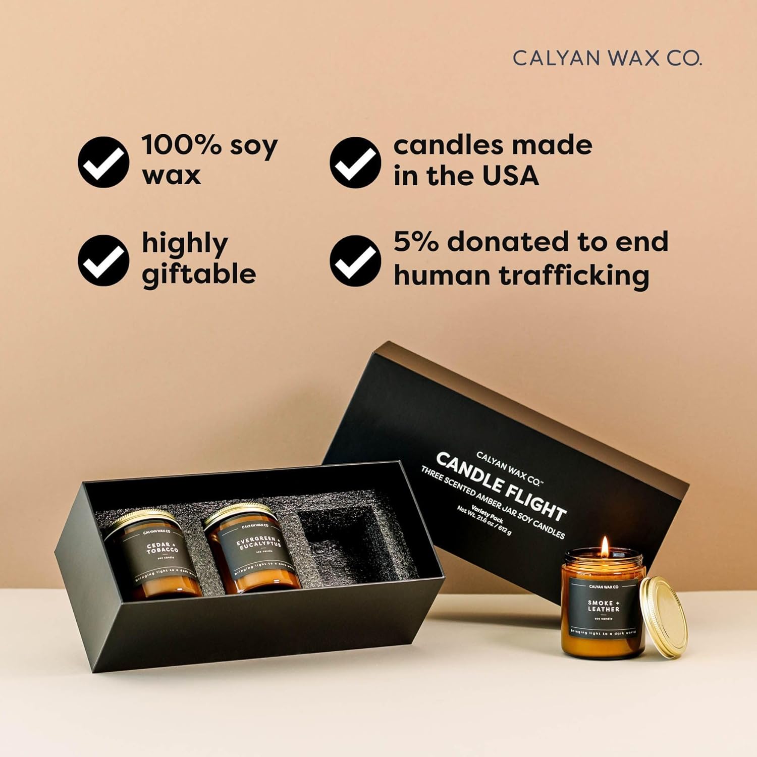 Masculine Scented Candle Gift Set - 3 Scented Candles - 57 Hour Burn - Luxury Non Toxic Soy Wax Candles - Long Lasting Amber Glass Jar Candle For Home - 7.2Oz