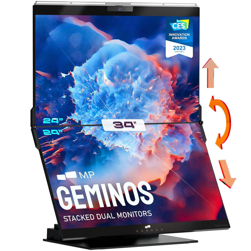 Mobile Pixels Geminos Dual 24" Fhd Stacked Desktop Monitors With 1080P Webcam&