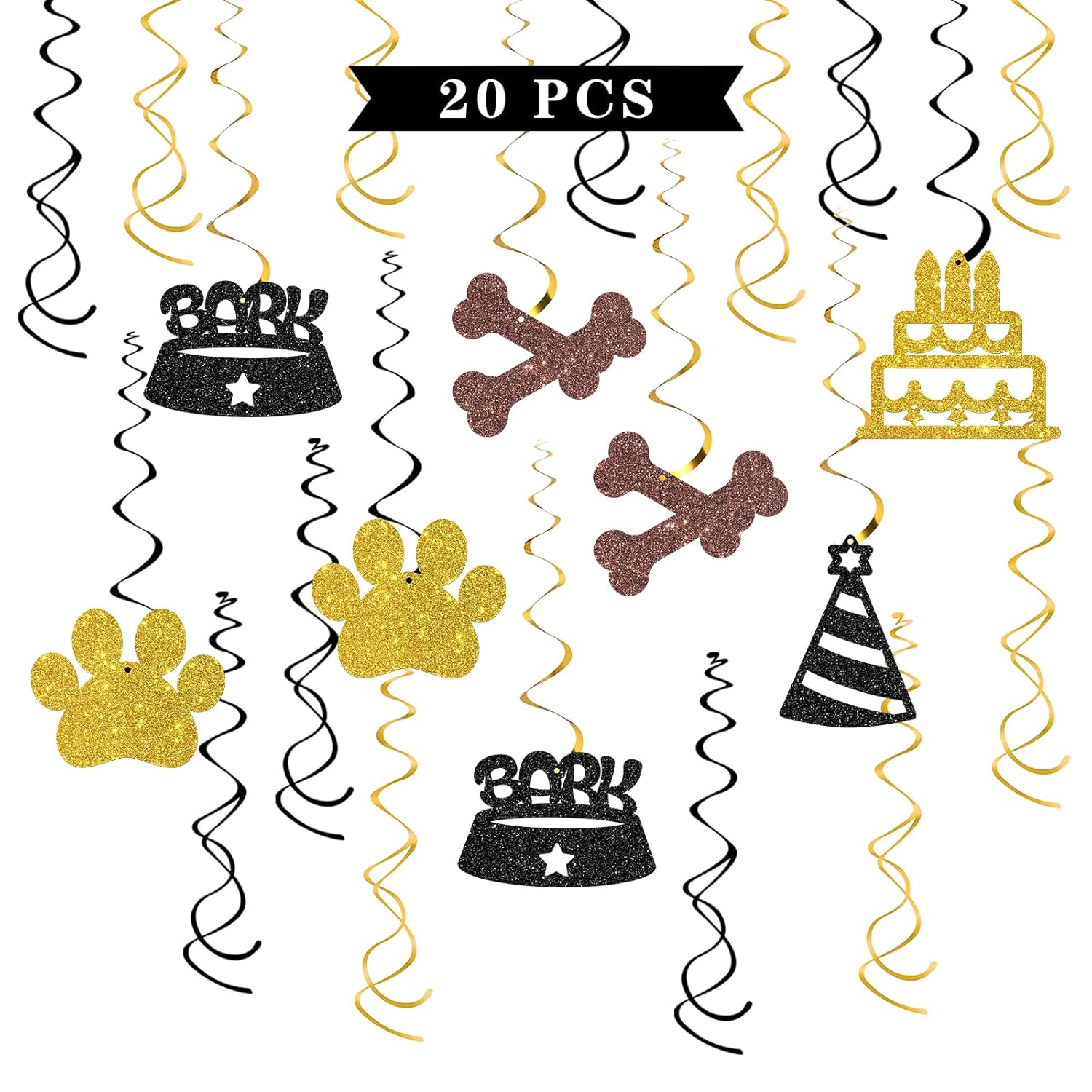 Dog Birthday Hanging Swirl Decorations - Glitter 20 Pcs It'S My Barkday Paw Sign Party Supplies - Puppy Birthday Streamers - Welcome Dog Pet Birthday Party Foil Swirls Ceiling Decorations