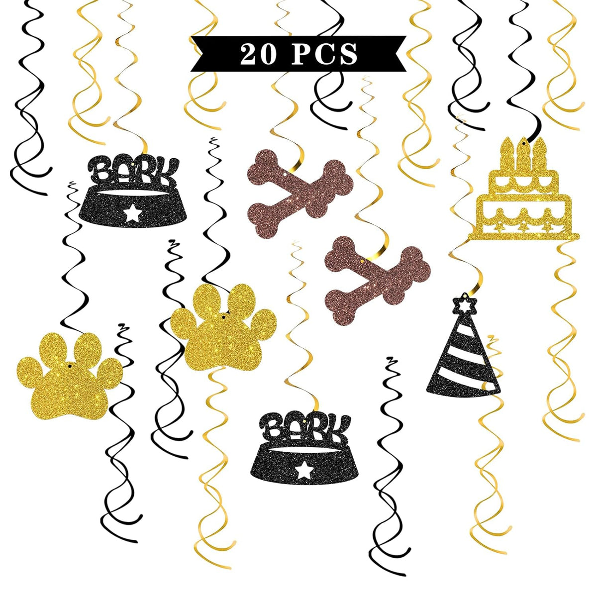 Dog Birthday Hanging Swirl Decorations - Glitter 20 Pcs It'S My Barkday Paw Sign Party Supplies - Puppy Birthday Streamers - Welcome Dog Pet Birthday Party Foil Swirls Ceiling Decorations