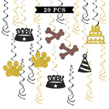 Dog Birthday Hanging Swirl Decorations - Glitter 20 Pcs It'S My Barkday Paw Sign Party Supplies - Puppy Birthday Streamers - Welcome Dog Pet Birthday Party Foil Swirls Ceiling Decorations