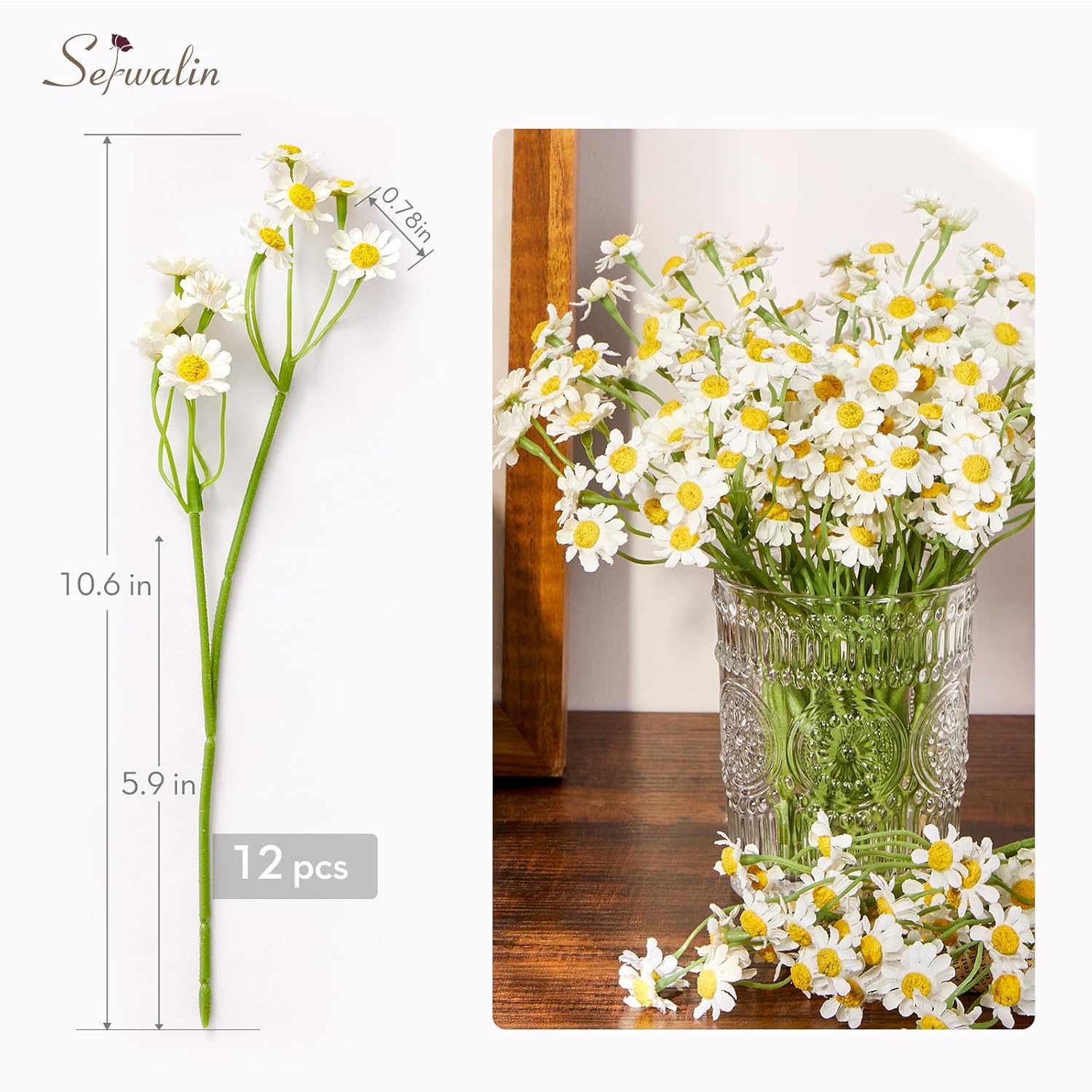12Pcs White Daisy Flowers Artificial, Realistic Small Fake Daisies Faux Wildflower Bouquet, Arrangements For Wedding, Vase Centerpiece Table Decorations, Diy Home Party(Not Include Vase)