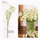 12Pcs White Daisy Flowers Artificial, Realistic Small Fake Daisies Faux Wildflower Bouquet, Arrangements For Wedding, Vase Centerpiece Table Decorations, Diy Home Party(Not Include Vase)
