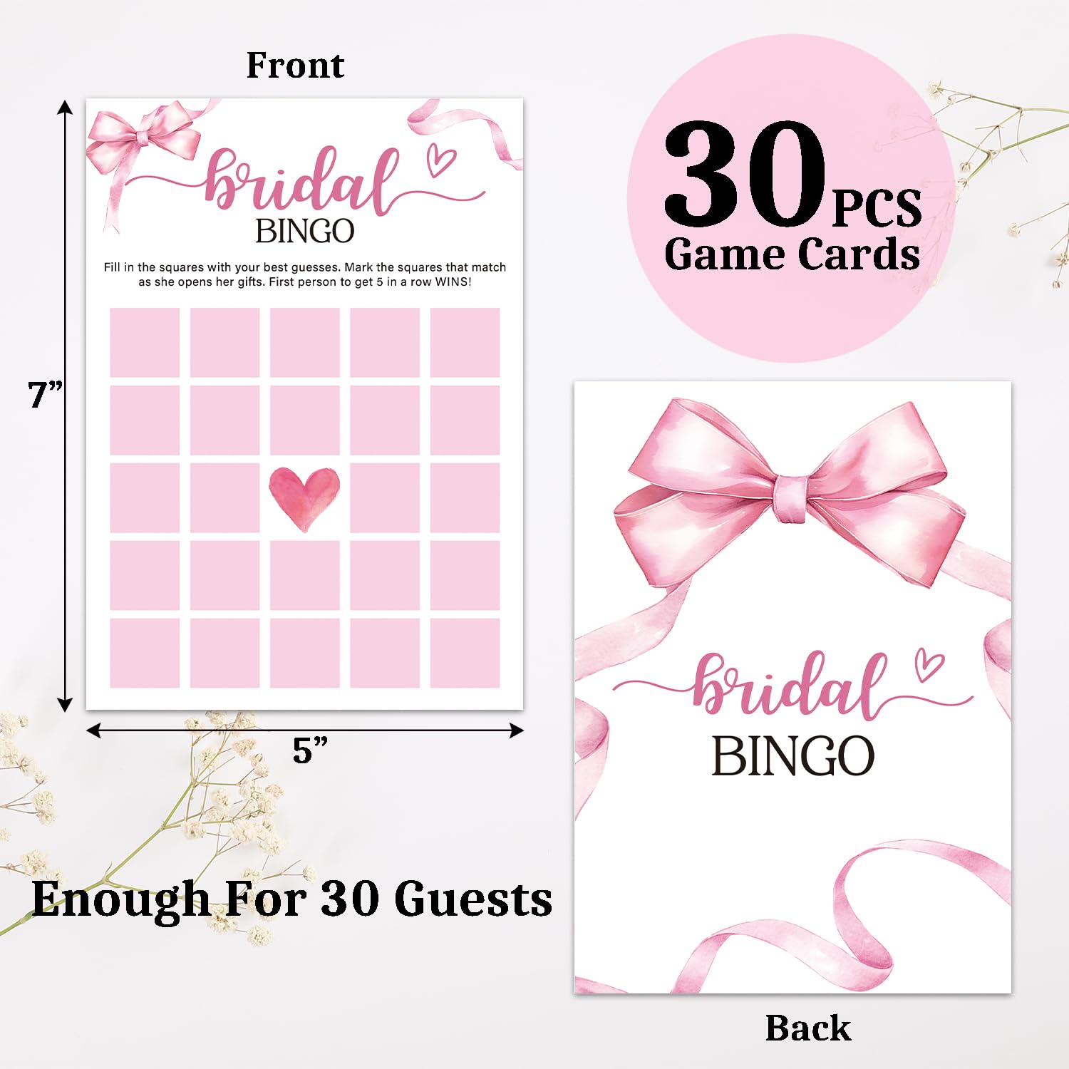 Bridal Shower Games 30 Guests, Bingo Bridal Shower Wedding Games For Reception, Rehearsal Dinner Engagement Party Activities Game Card/Hl 009