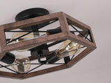 14.5 Inch Rustic Farmhouse Ceiling Light Antique Oak Hexagon Cage 3 Light Fixture
