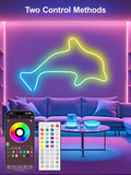 32.8FT RGB Neon Rope Lights App Remote Control Music Sync IP67 Waterproof Flexible Strip