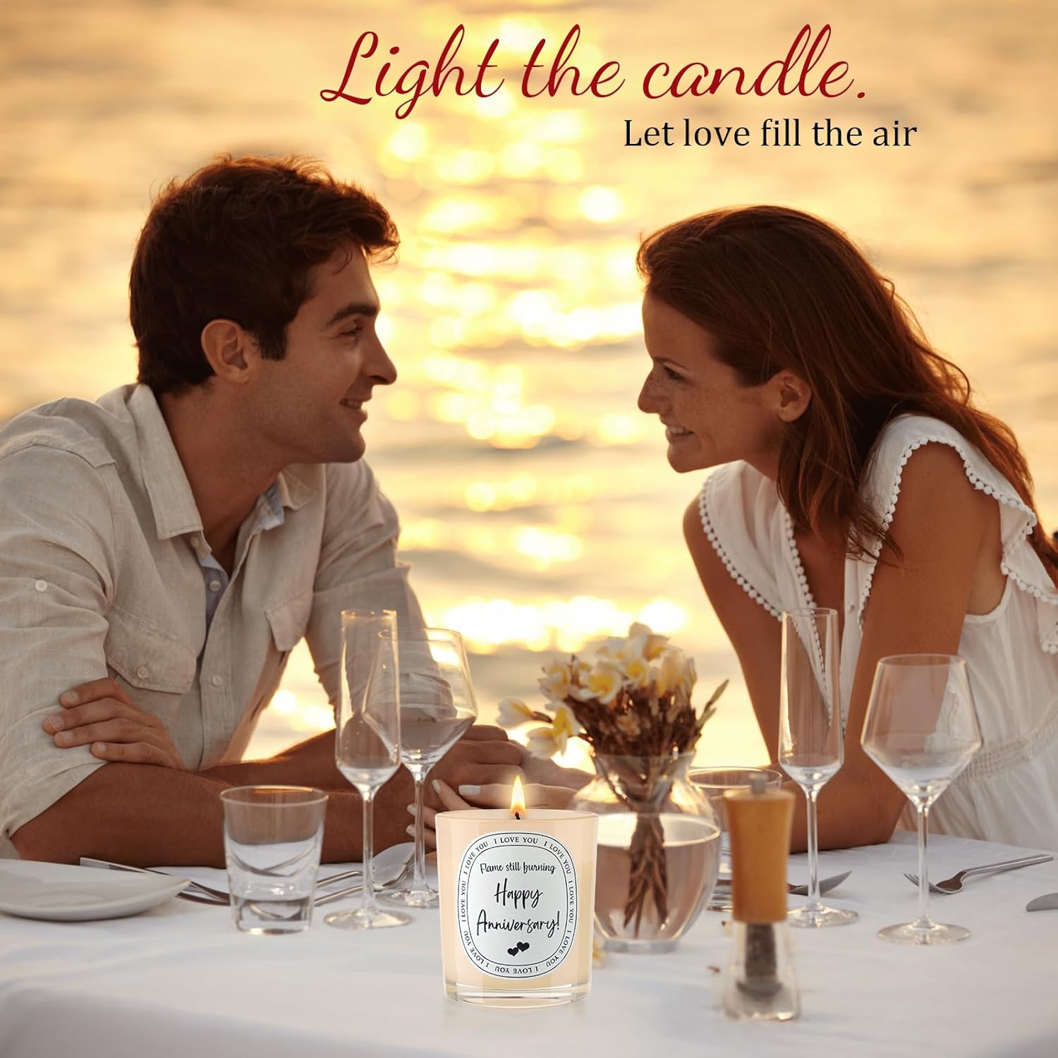 Happy Anniversary Candle – Anniversary Wedding Gifts For Couple, Him, Her, Boyfriend, Girlfriend, Wife, Husband - 6Oz Lavender Beige Soy Wax Candle Burns 35 Hours