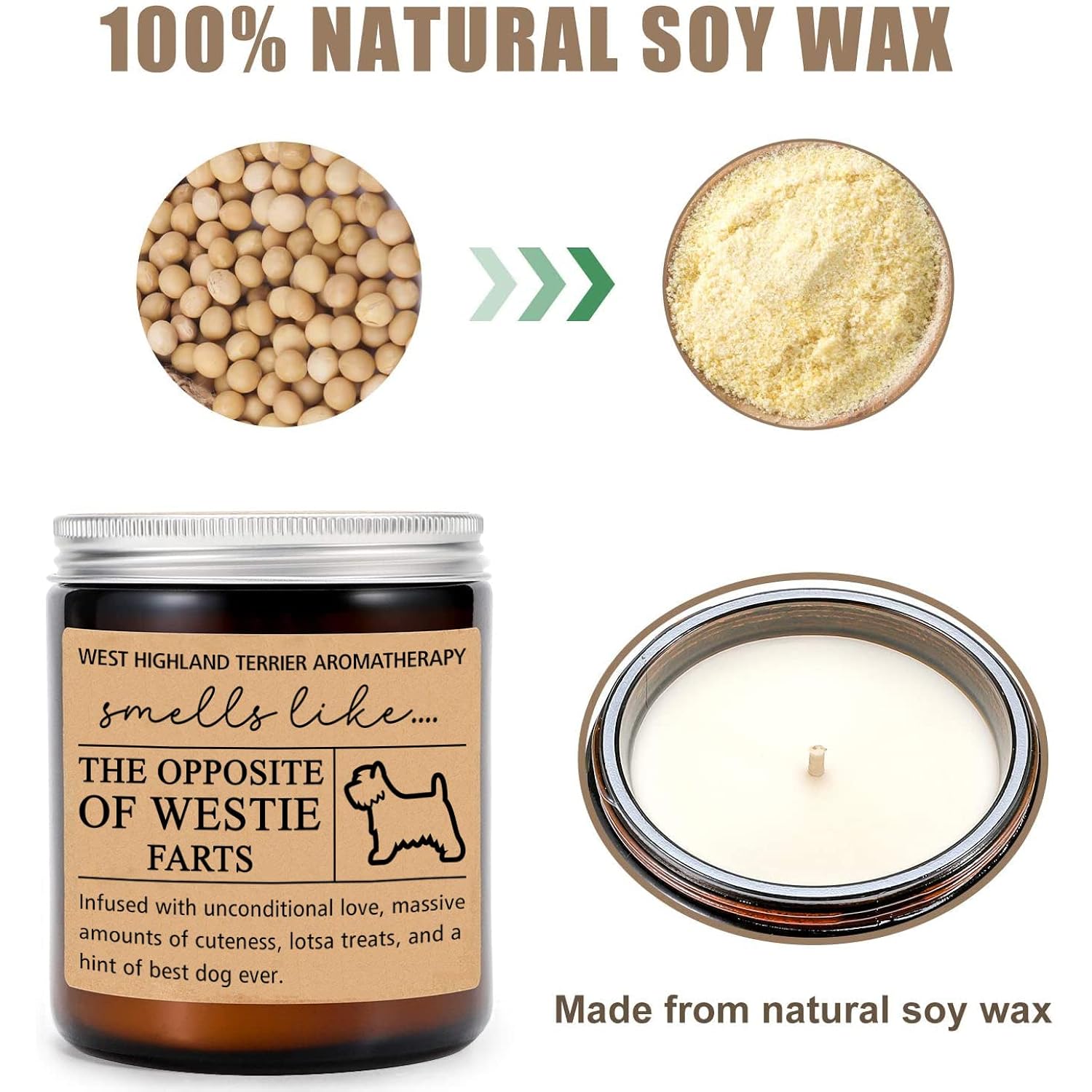 Westie Candle - West Highland Terrier Jar-Candles - Lavender, 8Oz, 50 Hours Burn Time - Scented Soy Wax, Modern Style, Unisex Gift