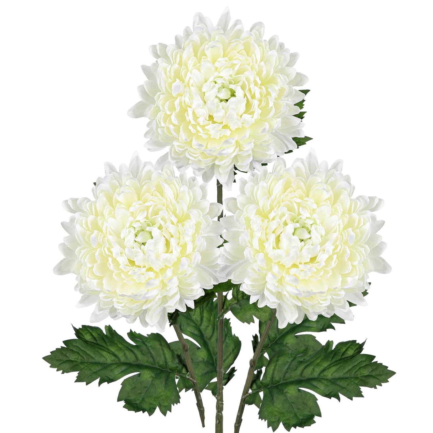 3Pcs Fake Mums Flowers White Artificial Chrysanthemum Flowers Silk Long Stem Floral Arrangements Bouquets Faux Spider Mum Flower Pincushion Flower Bush Spring Home Decor