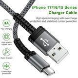 6FT USB C Fast Charging Cable for Samsung Galaxy S26 S25 S24 A16 A17 iPhone 17 16