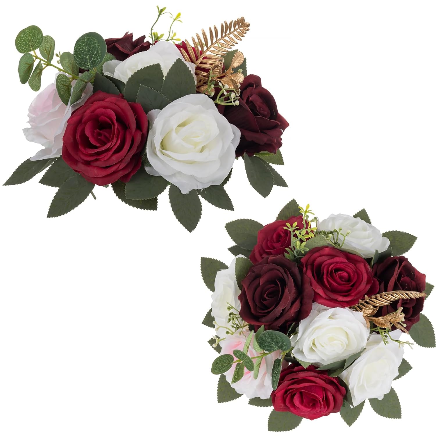 Artificial Flowers Ball Wedding Centerpieces 2 Pcs Burgundy Rose Artificial Flower Center Pieces Decoration For Table Silk Kissing Ball Faux Floral Bouquet Arrangements Home Party Diy Decor