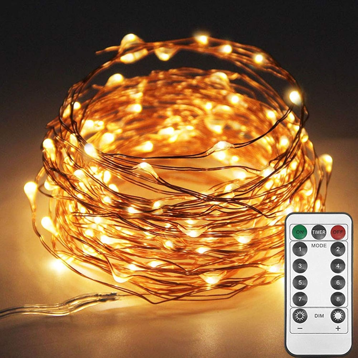 33Ft 100Led Copper Wire String Lights Fairy String Lights 8 Modes Usb Powered With Remote Control For Wedding Party Home