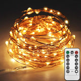 33Ft 100Led Copper Wire String Lights Fairy String Lights 8 Modes Usb Powered With Remote Control For Wedding Party Home