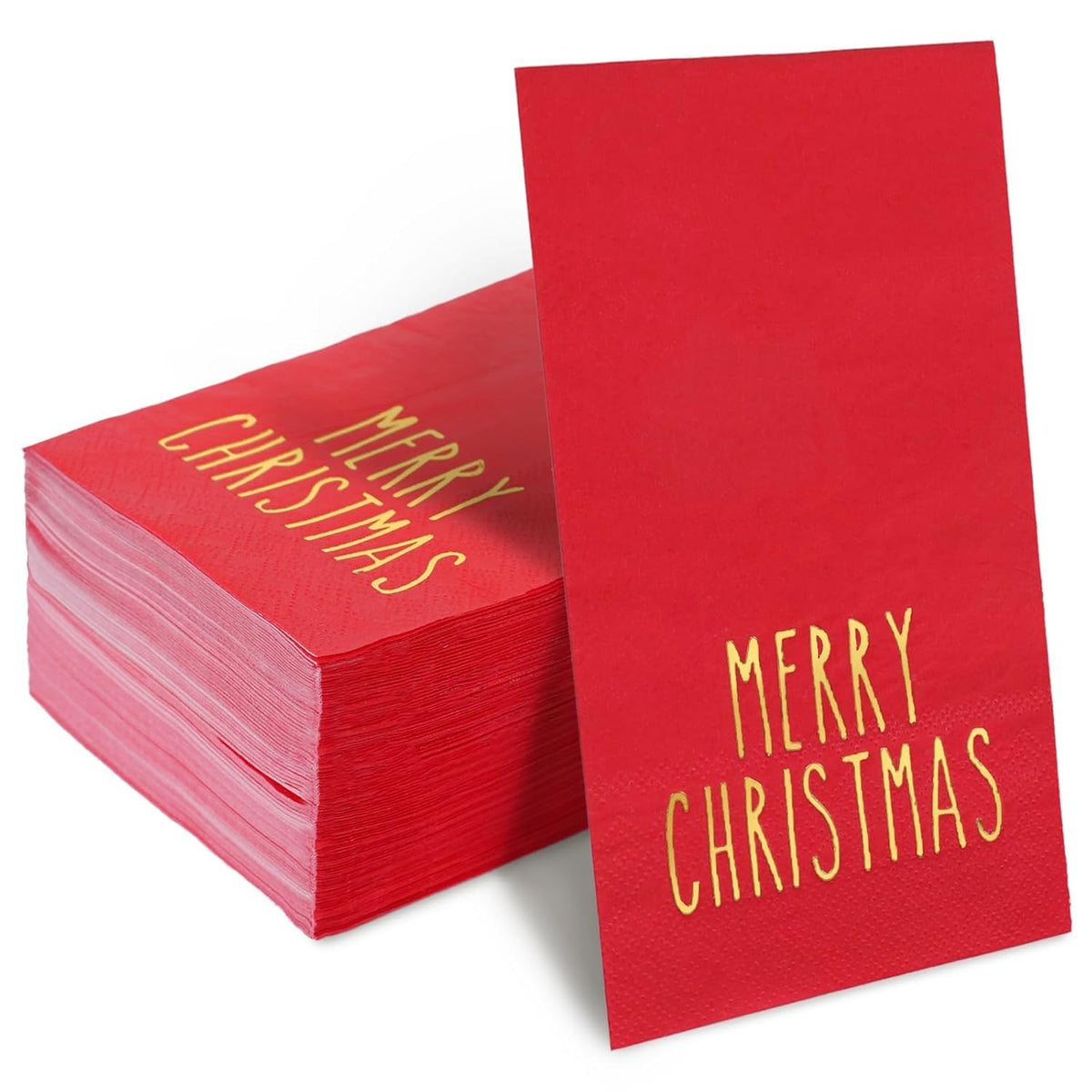 100Pcs Merry Christmas Guest Napkin Gold Foil Xmas Red Paper Napkin Disposable Dinner Hand Towel Napkin For Party Supplies Table Decor