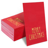 100Pcs Merry Christmas Guest Napkin Gold Foil Xmas Red Paper Napkin Disposable Dinner Hand Towel Napkin For Party Supplies Table Decor