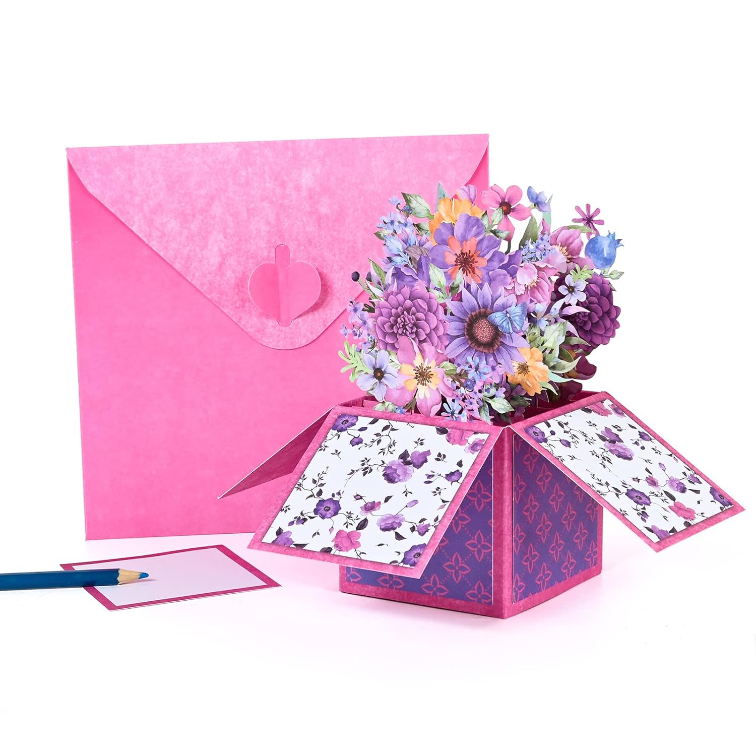 Mother'S Day Pop Up Card, Purple Flower Bouquet Birthday Card For Mom, Mother, Grandma, Women, Wife, Daughter, With Notecard & Envelope