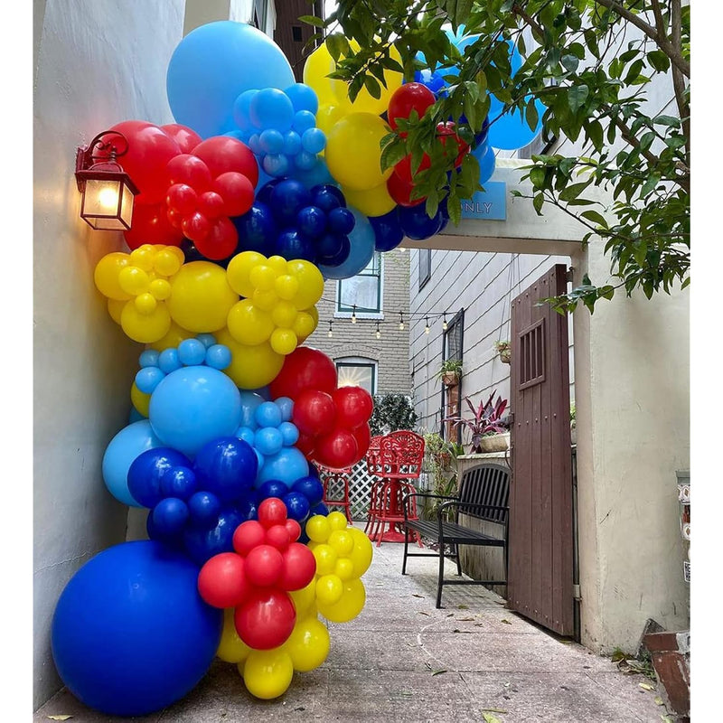 Blue Red Yellow Balloons Garland Arch Kit - Diy 142Pcs Balloon For Bab