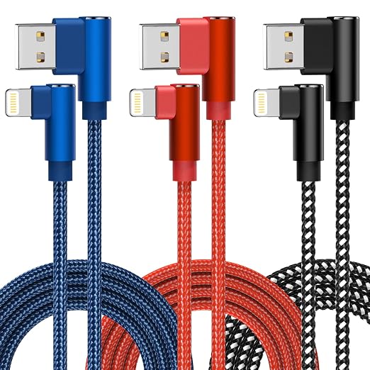 3 Pack 10FT MFi Certified 90 Degree Lightning Fast Charging Cable for iPhone and iPad