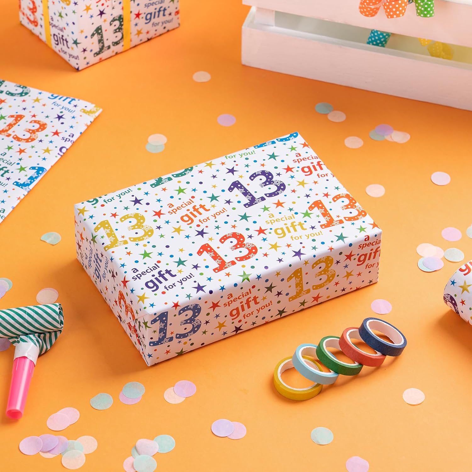 Birthday Wrapping Paper Sheet - 6 Sheets Colorful 13Th Birthday Design Folded Flat For Bday, Party, Baby Showers - 19.7 Inch X 27.5 Inch Per Sheet