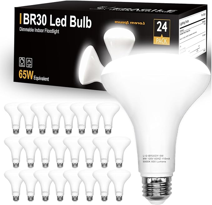 BR30 LED Bulbs 24 Pack 65W Equivalent Dimmable 5000K Daylight White Recessed Flood Lights