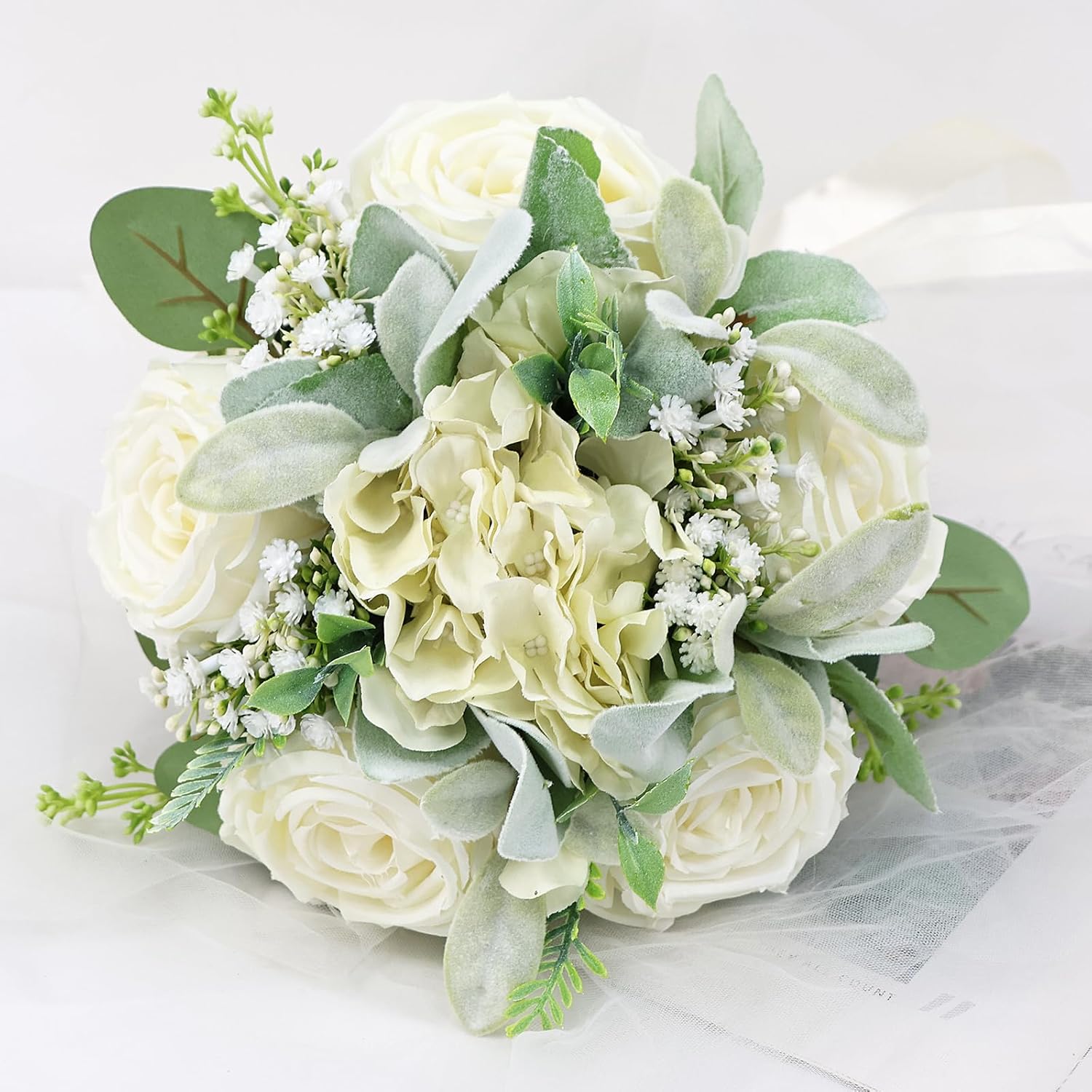 Wedding Bouquets For Bride Bridesmaid 8.5 Inch Ivory White Artificial Roses Flowers Bridal Bouquets For Bride Wedding Marriage Proposal Party Church Decoration