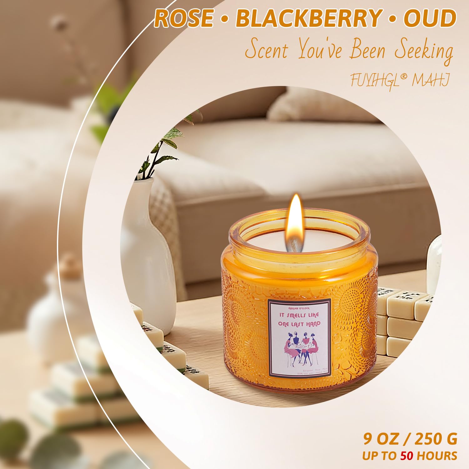 Luxury Mahjong Scented Candle: Rose · Blackberry · Oud | 9Oz Soy Wax Glass Jar - Mah Jongg Gifts - Women Game Night Home Hostess Party Meditation Yoga Lover: Long Lasting Relaxing Housewarming Present