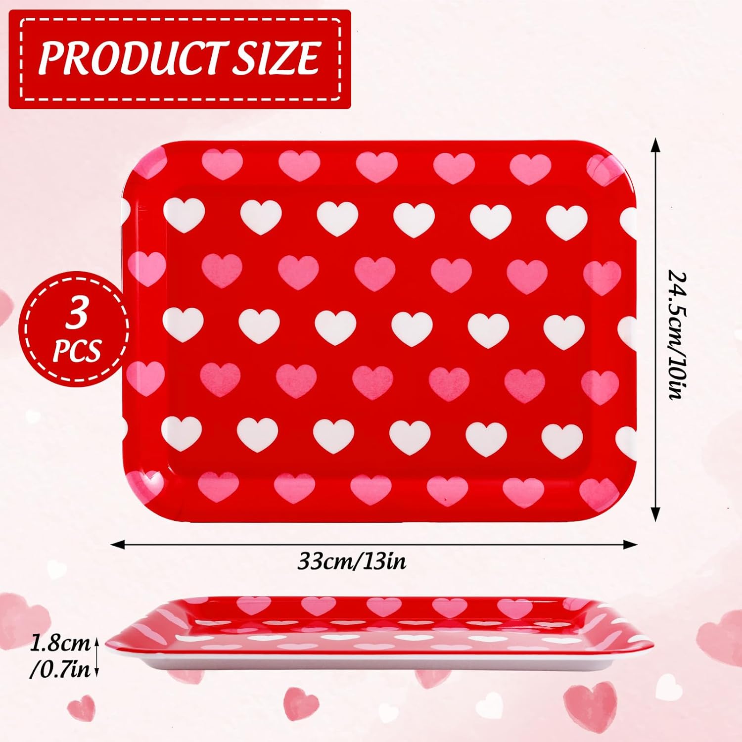 3Pcs Valentine' S Day Serving Trays Reusable Serving Dishes Red Pink Heart Decorative Platter For Wedding Party Sharing Snacks Fruits Dessert, 13 X 10 Inch