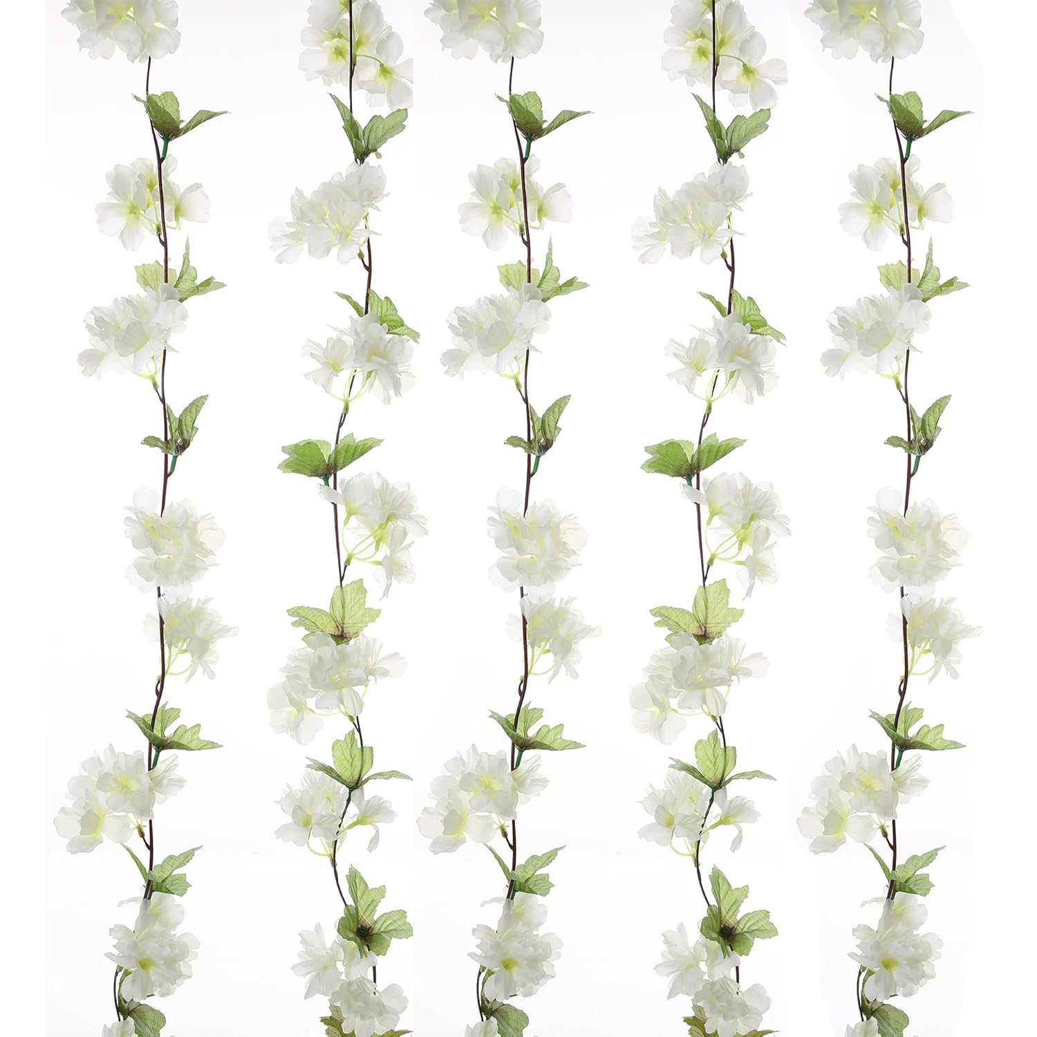 2Pcs Artificial Cherry Blossom Flower Garland Silk Fake Hanging Flower Vines For Home Wedding Decoration 7.2Ft, White