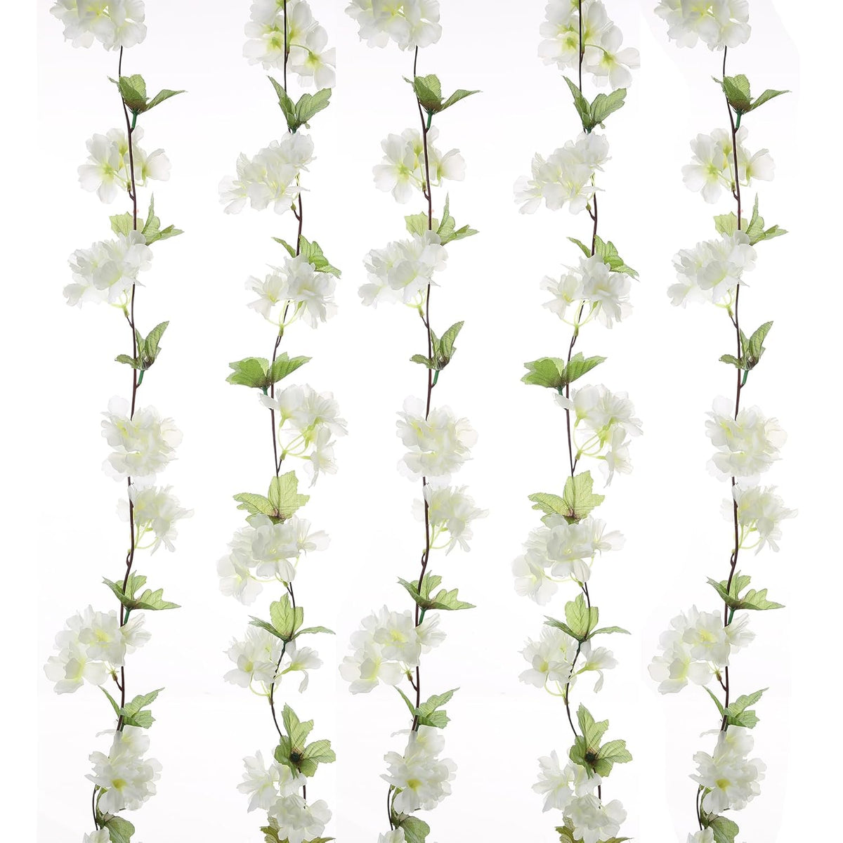 2Pcs Artificial Cherry Blossom Flower Garland Silk Fake Hanging Flower Vines For Home Wedding Decoration 7.2Ft, White