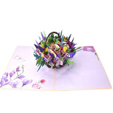 Floral Basket Flower Pop Up Greeting Card For Birthday, Thank You Valentines, Mothers Day, Graduation, Retirement, Thinking Of You, All Occasion (Mixed Flower Basket)