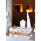 Highland Cow Wood Book Stacks Decor - Rustic Farmhouse Decorative Books Sign For Home Coffee Table Mantle Fireplace Shelf Decorations - I'Ll Love You Until The Cows Come Home 7.5X5X3'
