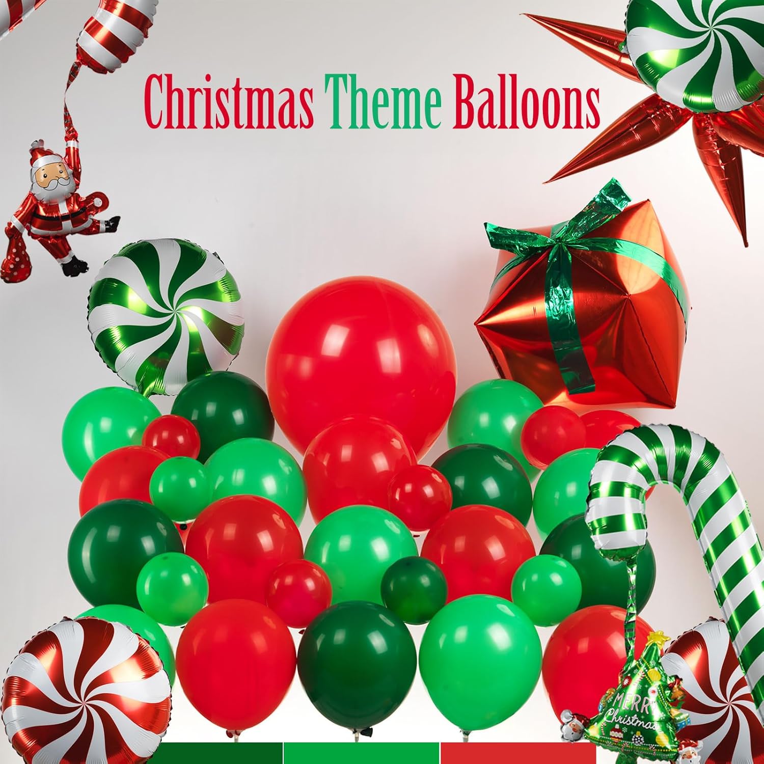 Christmas Balloon Garland Kit 120Pcs Xmas Red Green Balloons With Candy Cane Christmas Tree Gift Box Balloons For Kids Grinchmas Party Naughty Christmas Birthday Decorations