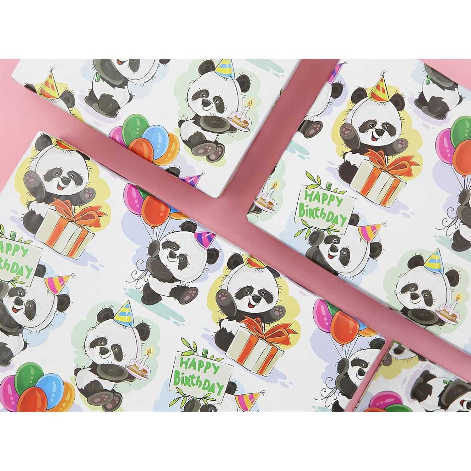Panda Gift Wrapping Paper For Happy Birthday, Cute Pandas Balloons Wish Birthday Wrapping Paper For Baby Boys Girls Children Animal Baby Shower Kindergarten Party Xmas Gifts Wraps