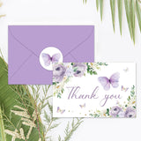 24Pcs Floral Butterfly Thank You Cards Purple Flower Greeting Cards With Envelope Stickers Spring Watercolor Blank Note Cards For Birthday Wedding Baby Shower Bridal Shower, 4 X 6 Inch