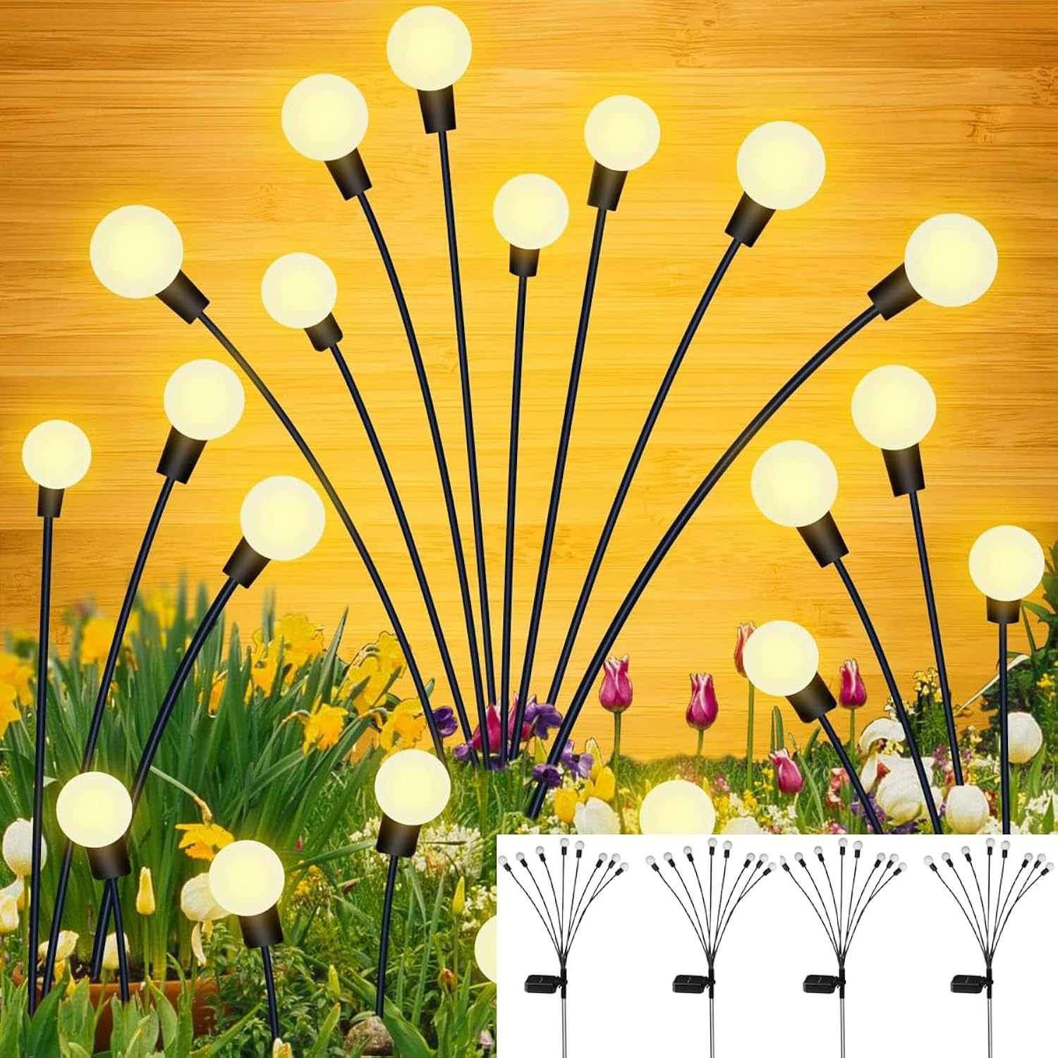 Solar Swaying Garden Light - 4 Pack New Upgraded Solar Garden Lights, 16Leds Sway By Wind, Yard Patio Pathway Decoration, High Flexibility Iron Wire & Heavy Bulb Base, Warm White