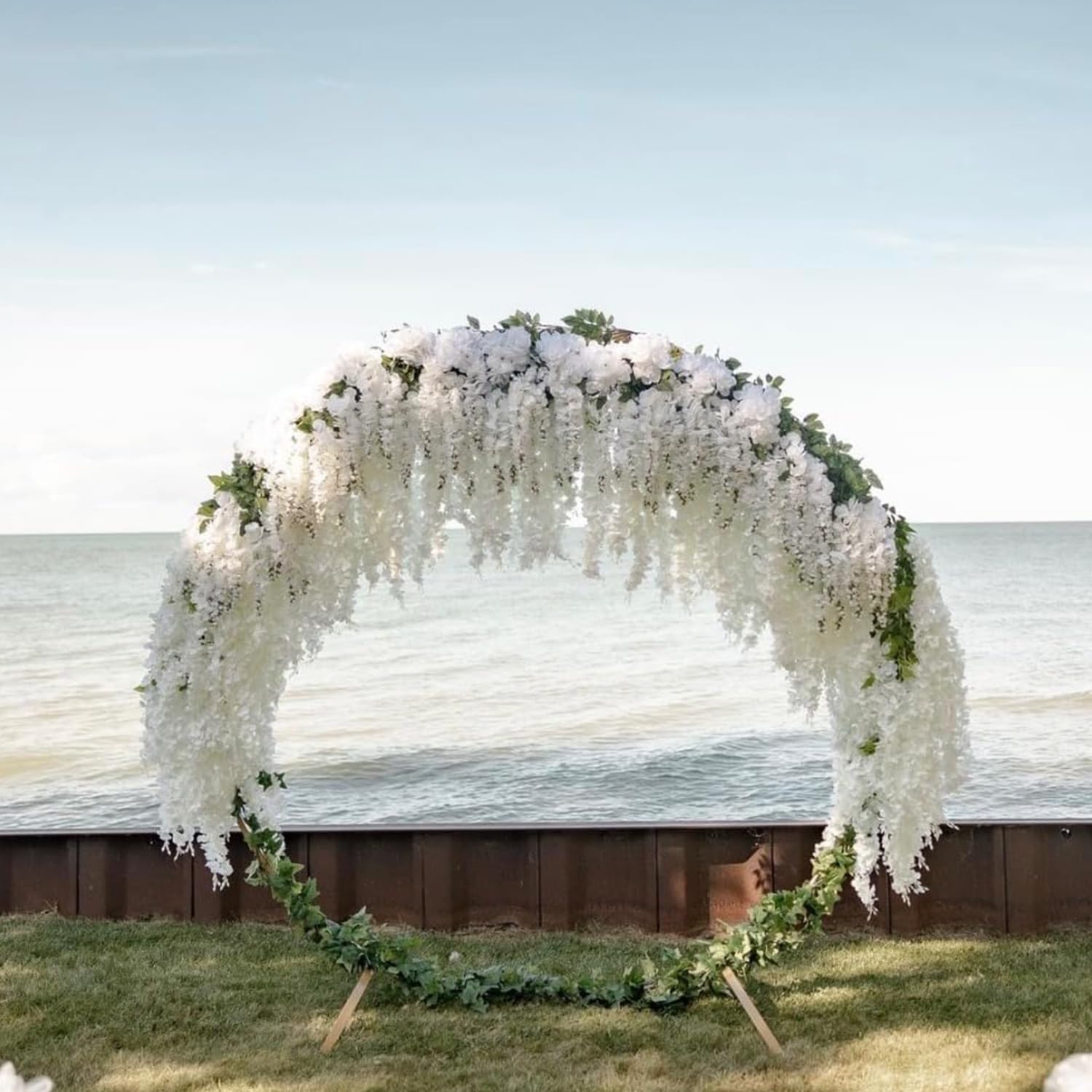 Artificial Wisteria Flowers, White Dense Artificial Fake Wisteria Vine Ratta Hanging Garland Silk Flowers String For Home Party Wedding Decor (24Pcs White)