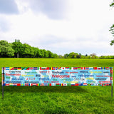 World Flags International Welcome Yard Banner Olympic Party Decorations 64 Countries Flag with 30 Languages Welcome Words Around the World Multicultural Decor Olympic Welcome Banner Yard Sign