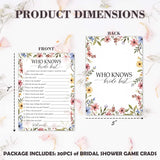 Who Knows The Bride Best, Wildflowers Bridal Shower Games Cards, 30 Guests Elegant Wedding Activity For Bachelorette Engagement Party Decorations Favors- A07