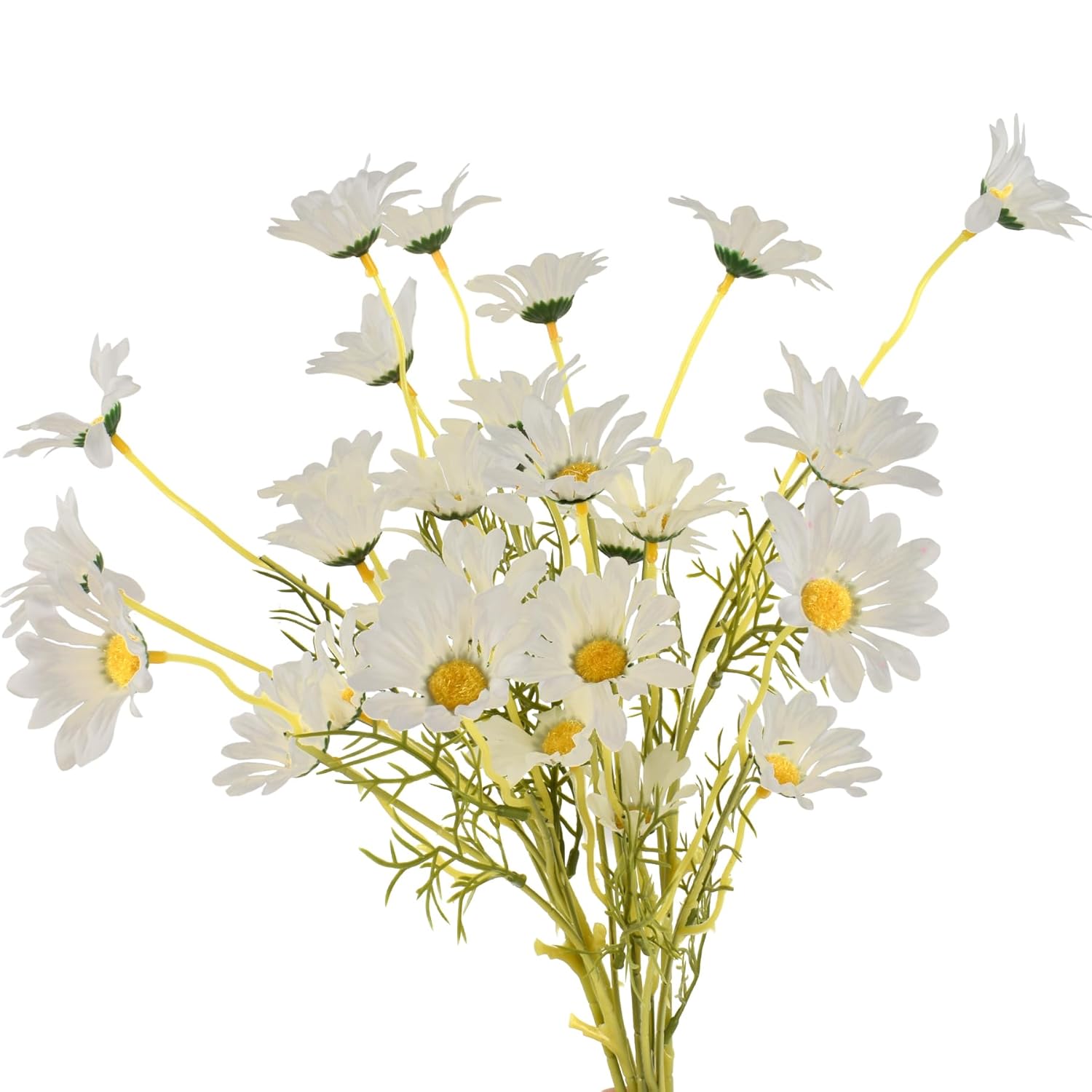 6Pcs Artificial Daisy Flowers 21” Fake Daisy Flowers With Leaves Stems For Home Decor, White
