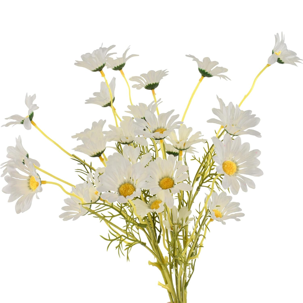 6Pcs Artificial Daisy Flowers 21” Fake Daisy Flowers With Leaves Stems For Home Decor, White