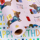 Birthday Dog Wrapping Paper, Reversible Color Happy Birthday Gift Wrap For Baby Shower, Valentines, Mothers Day, Graduation, Wedding, Fathers Day, Christmas (17In X 32.8Ft)