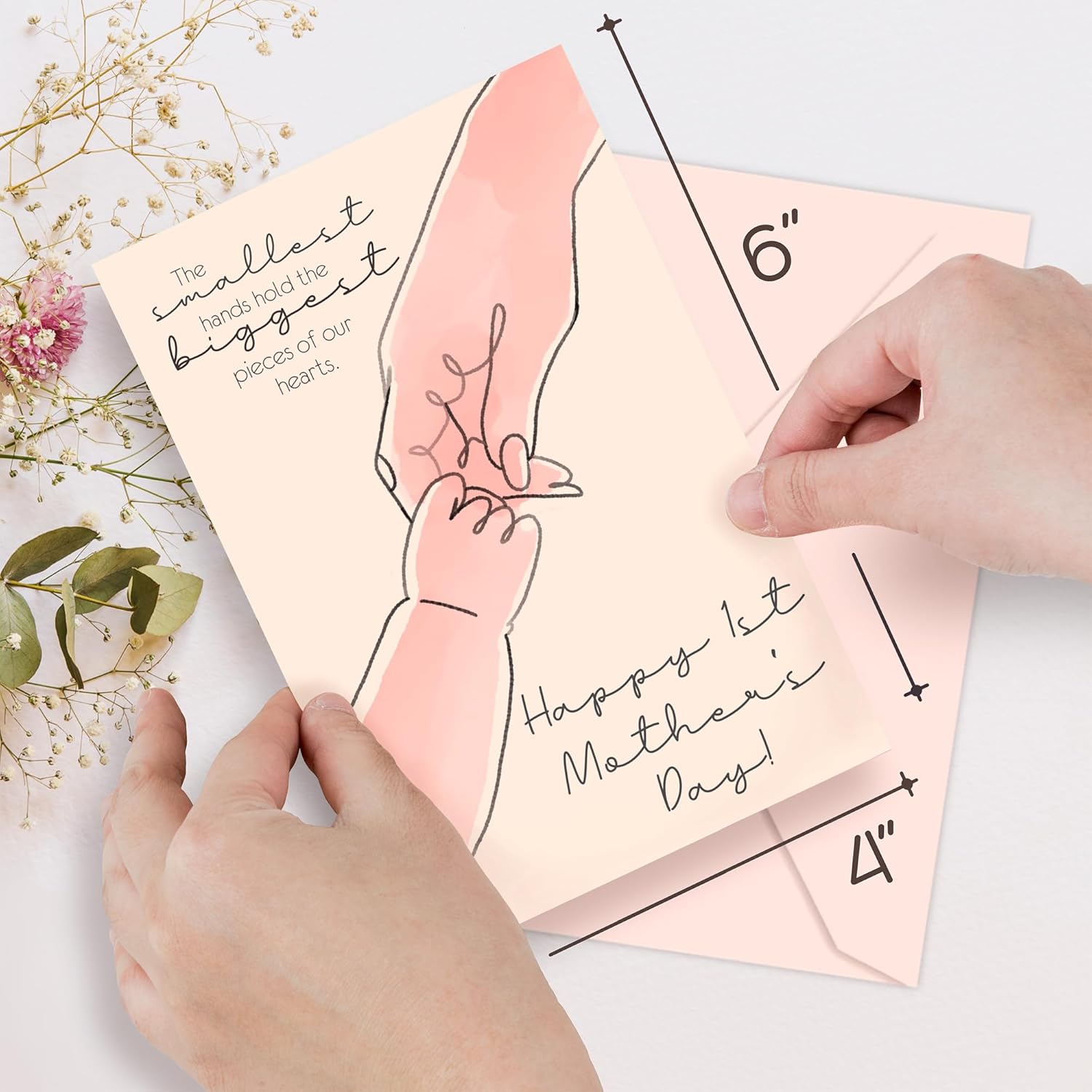 First Mothers Day Card For New Moms - Gift To Wife, Sister, Daughter, Daughter In Law, Or Friend - 4 X 6 Inches Blush Pink