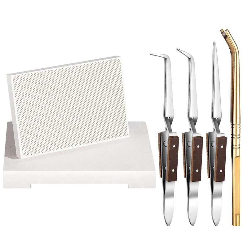 6 Pcs Jewelry Soldering Kit Include 2 Soldering Block Honeycomb Ceramic Welding Boards, 1 Copper Tongs, 3 Tweezers Reverse Tweezers Jewelers Making Melting Casting Tools Supplies